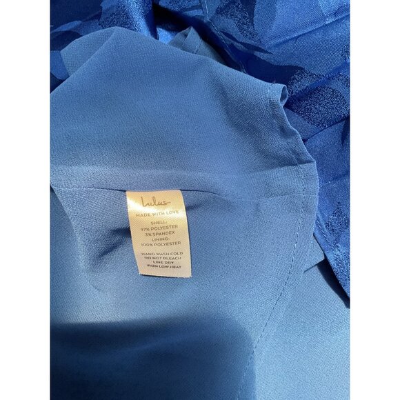 Lulus Royal Blue Pleated Jacquard Midi Dress With Adjustable Straps & Back Zip - Picture 6 of 7